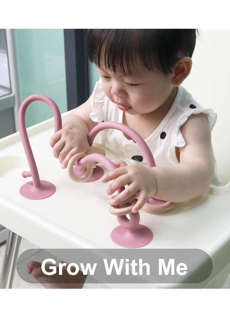 Parent-Child Interactive Silicone Baby Toy Set - Suction Cups Education Teething Toys for Infant Toddler Ages 6M+, BPA Free (Pink)