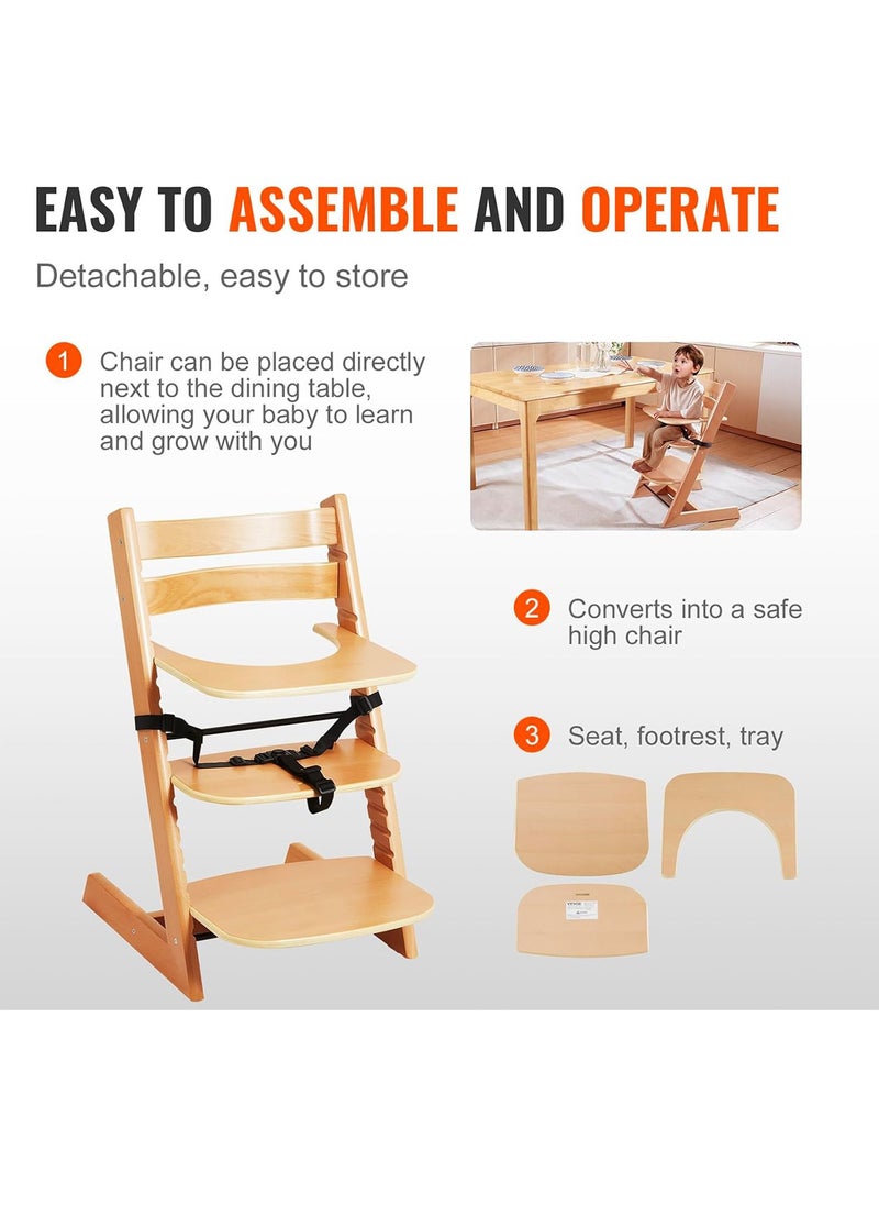 Baby High Chair Wooden Dining Adjustable Toddler Seat Chair For kids and Adults