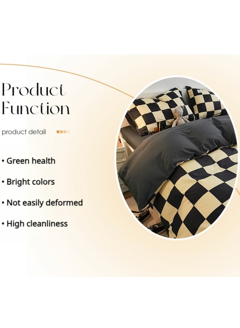 4-pcs Duvet Cover Set, Bed Cover Set with Duvet Cover Pillowcase, Geometric Checkered Pattern, Soft and Breathable, for Single, Double, Zippered Bed, Size: 180X220cm