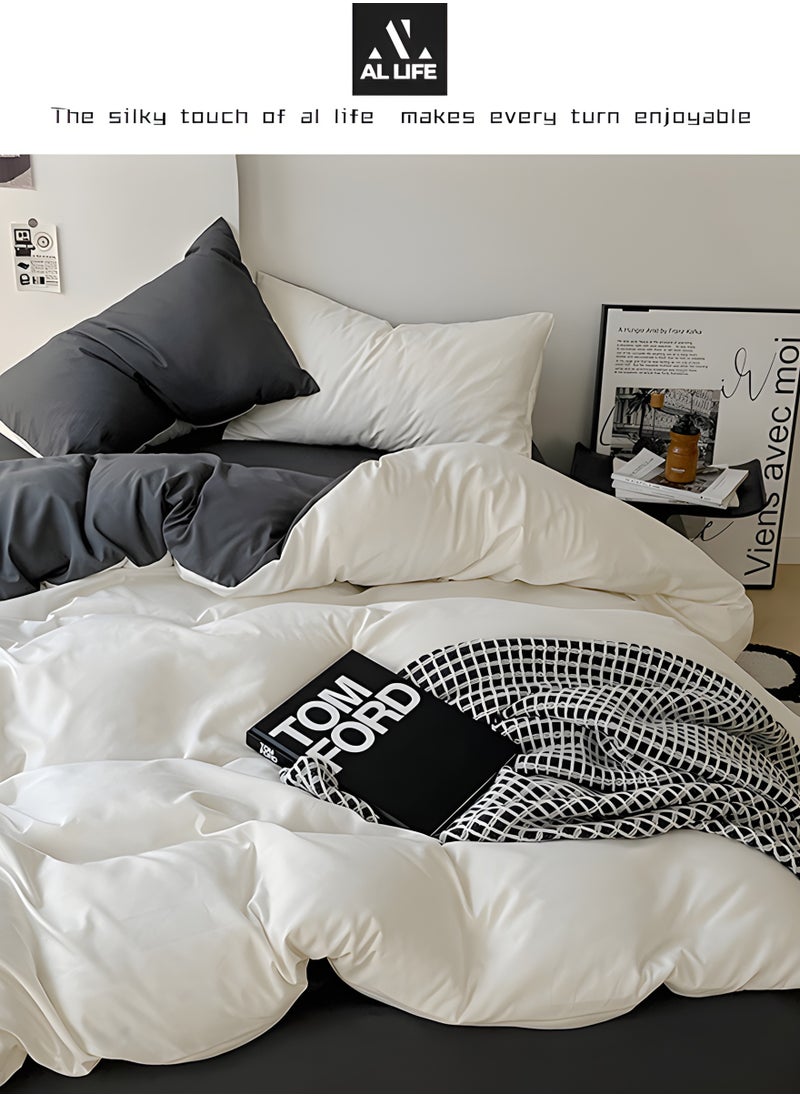AL LIFE Simple Style Premium 4-Piece King Size Duvet Cover Set  Include 1×Duvet Cover Set, 1×Fitted Sheet ，2×Pillow Covers  Without Filler.