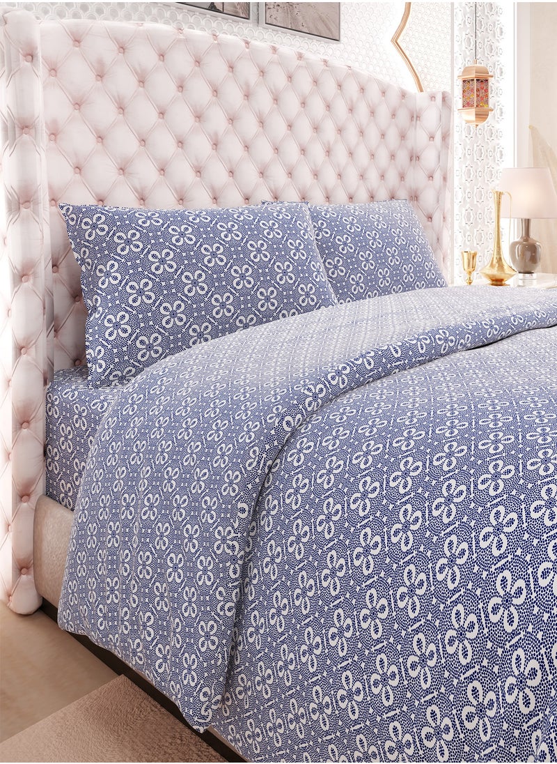 Print 1 Duvet Cover + 2 Pillow Covers Double Cotton Blue 200x160cm