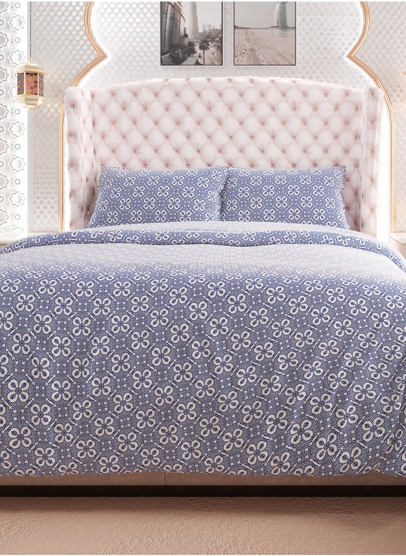 Print 1 Duvet Cover + 2 Pillow Covers Double Cotton Blue 200x160cm