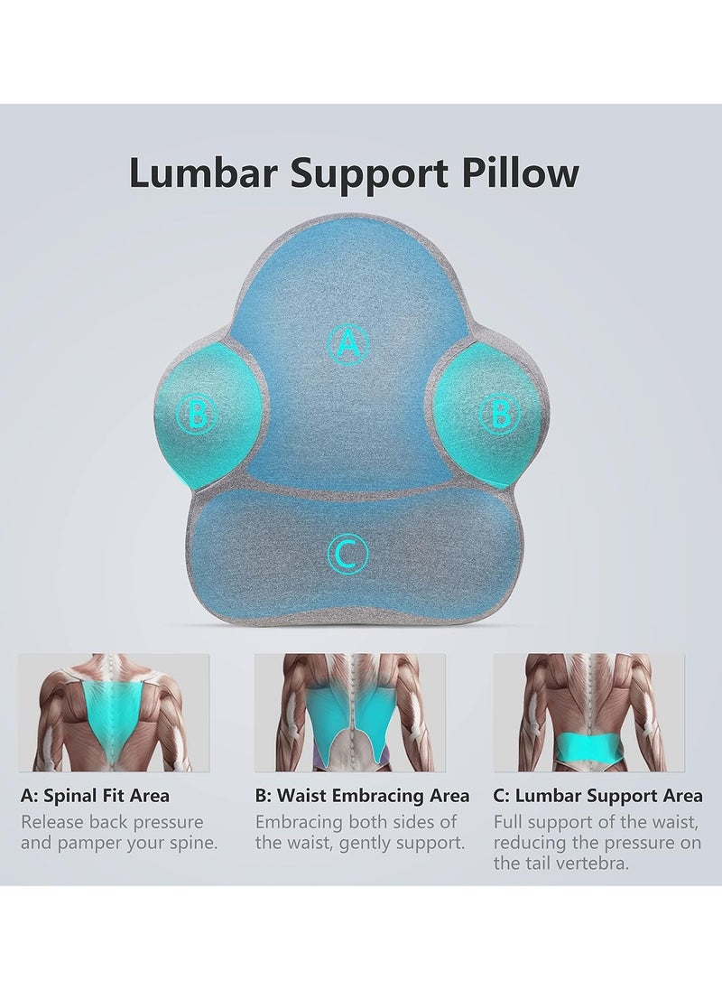 Lumbar Support Pillow for Office Chair, Memory Foam Back Support Pillow Cushion for Back Pain Relief, Lumbar Chair Pillow with Adjustable Strap for Car, Office, Computer, Gaming Chair