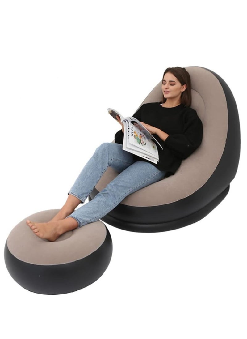 Inflatable Lazy Sofa Family Inflatable Lounge Chair Inflatable Bean Bag Chair with Inflatable Foot Cushion and Electric air Pump for Room,Living Room, Outing and Camping