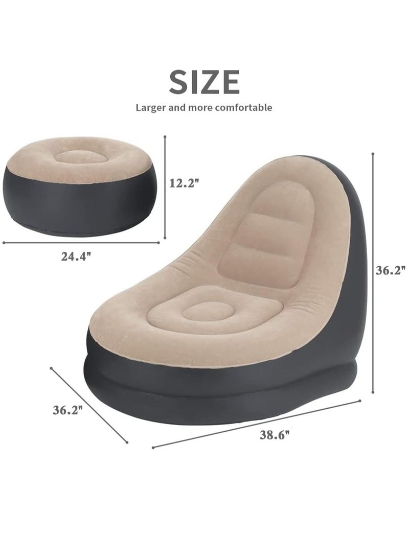 Inflatable Lazy Sofa Family Inflatable Lounge Chair Inflatable Bean Bag Chair with Inflatable Foot Cushion and Electric air Pump for Room,Living Room, Outing and Camping