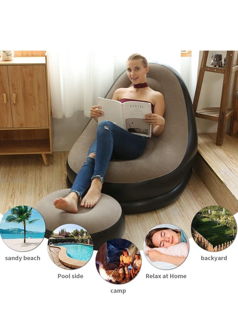 Inflatable Lazy Sofa Family Inflatable Lounge Chair Inflatable Bean Bag Chair with Inflatable Foot Cushion and Electric air Pump for Room,Living Room, Outing and Camping