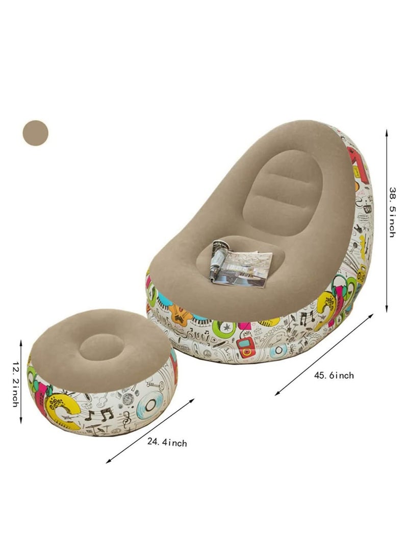 Inflatable Lazy Sofa Family Inflatable Lounge Chair Inflatable Bean Bag Chair with Inflatable Foot Cushion and Electric air Pump for Room,Living Room, Outing and Camping