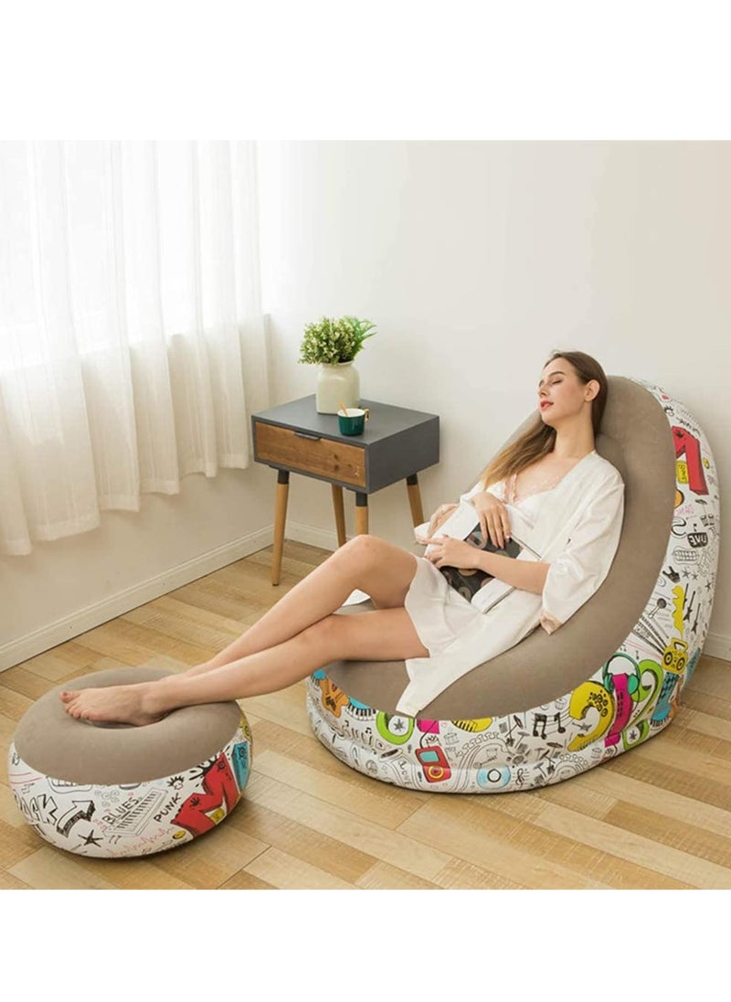 Inflatable Lazy Sofa Family Inflatable Lounge Chair Inflatable Bean Bag Chair with Inflatable Foot Cushion and Electric air Pump for Room,Living Room, Outing and Camping