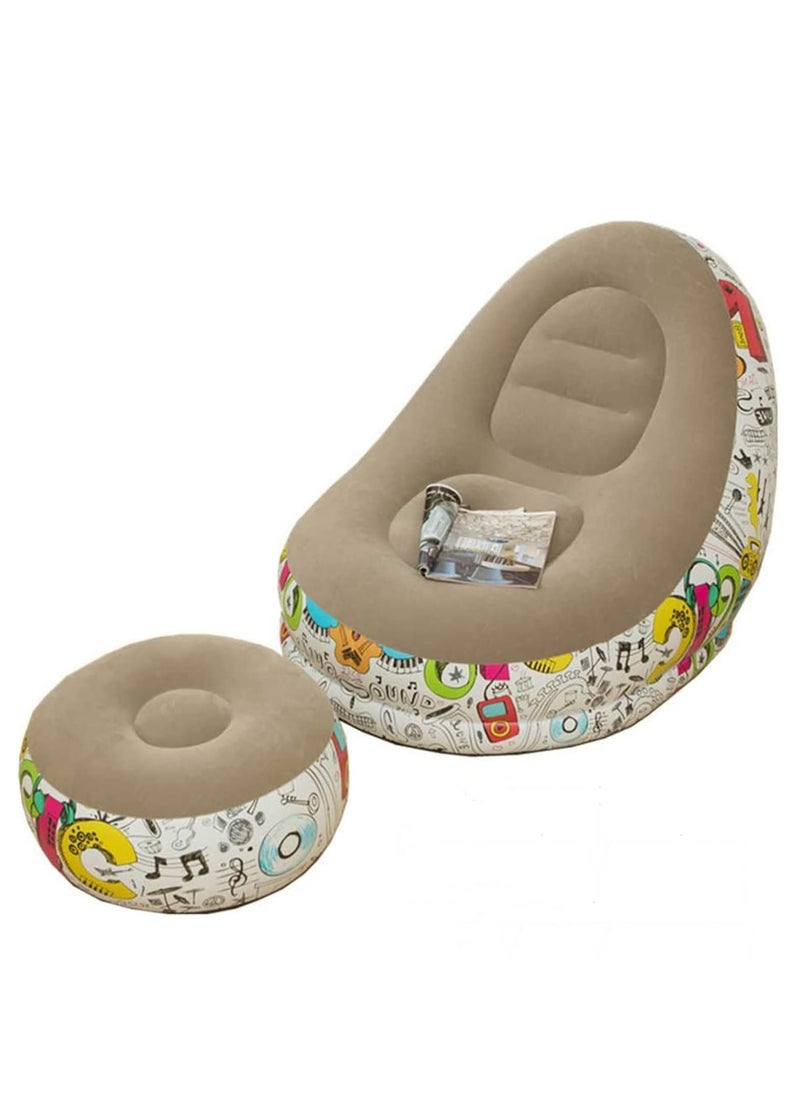Inflatable Lazy Sofa Family Inflatable Lounge Chair Inflatable Bean Bag Chair with Inflatable Foot Cushion and Electric air Pump for Room,Living Room, Outing and Camping