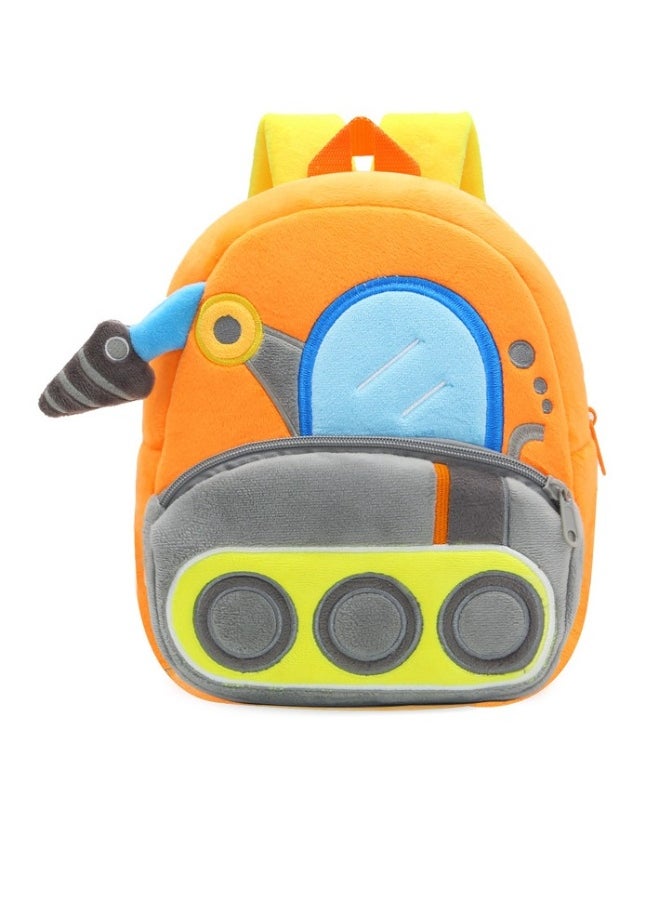 Engineering car excavator dump car cartoon plush backpack boys and girls children bag shoulder schoolbag drilling rig