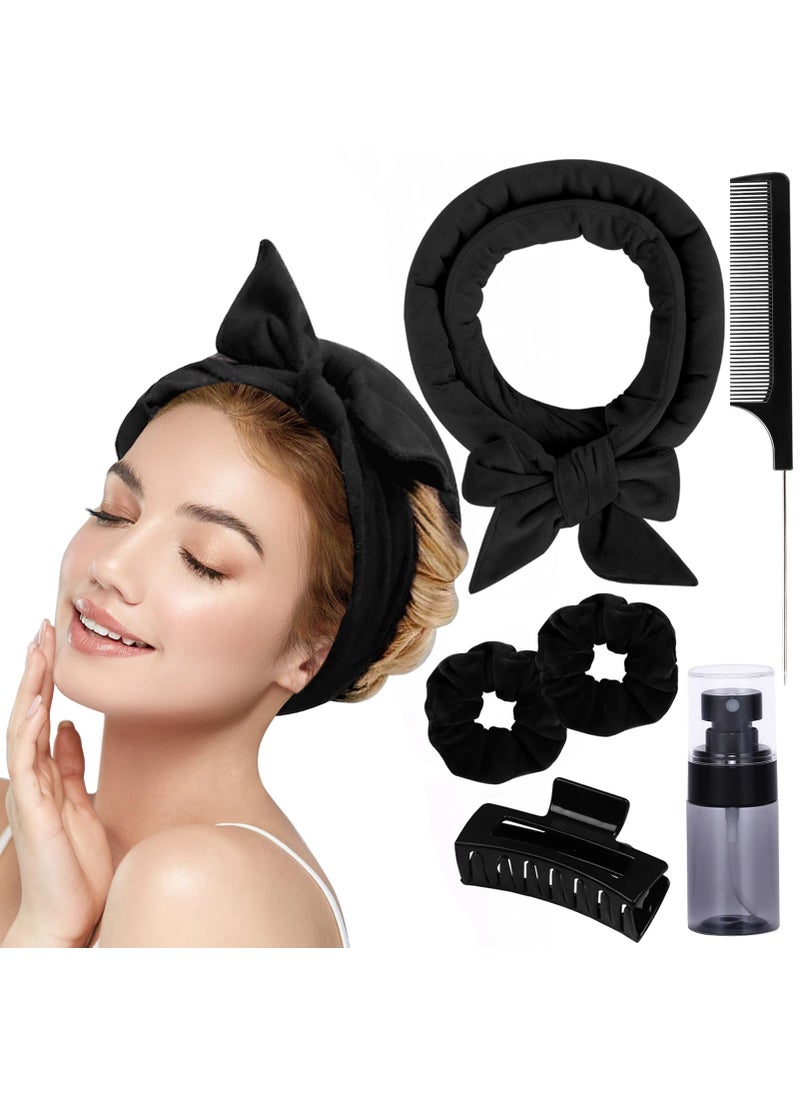 Heatless Velvet Hair Curlers to Sleep in Heatless Curling Rod Headband For Long Hair Overnight No Heat Curls for Women Long Hair Waves  6 Pieces Set Black
