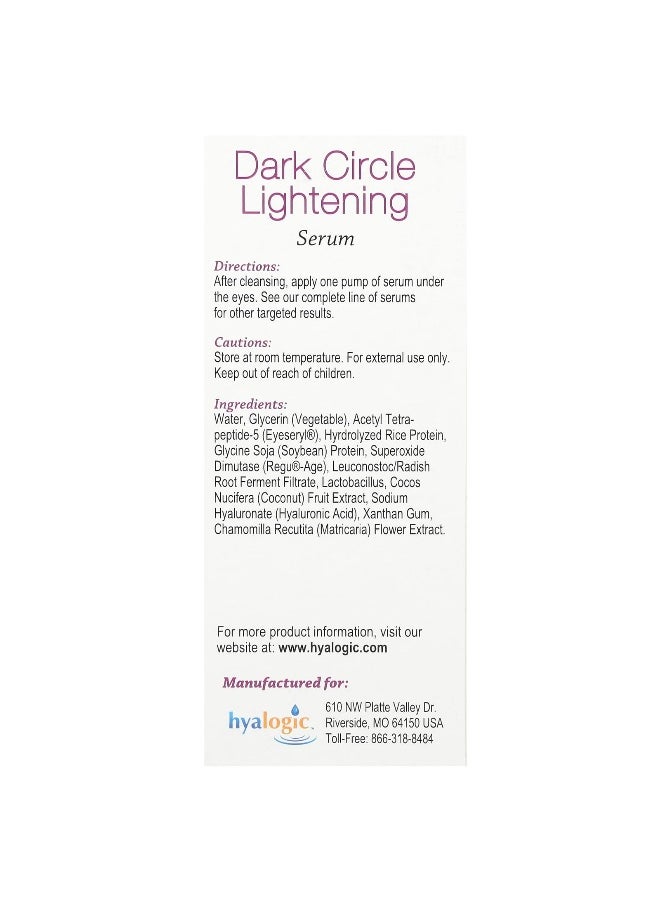 Hyalogic, Dark Circle Lightening Serum with Hyaluronic Acid & Eyeseryl & Regu-Age, Fragrance Free, 1 fl oz (30 ml)