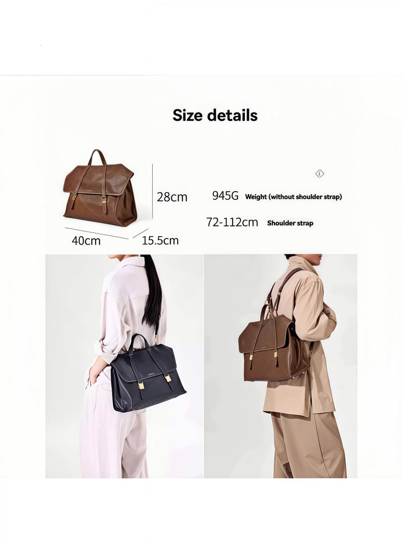 Men's and women's leather backpacks, vintage travel office bags, large capacity shoulder bags (Inky black,One size)