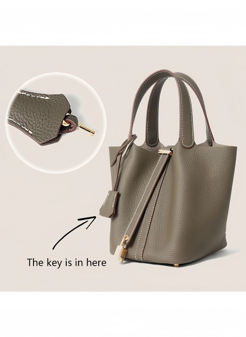 Bucket bag, vegetable basket, women's bag, leather handbag, Mommy bag, bridal bag, high-grade white.