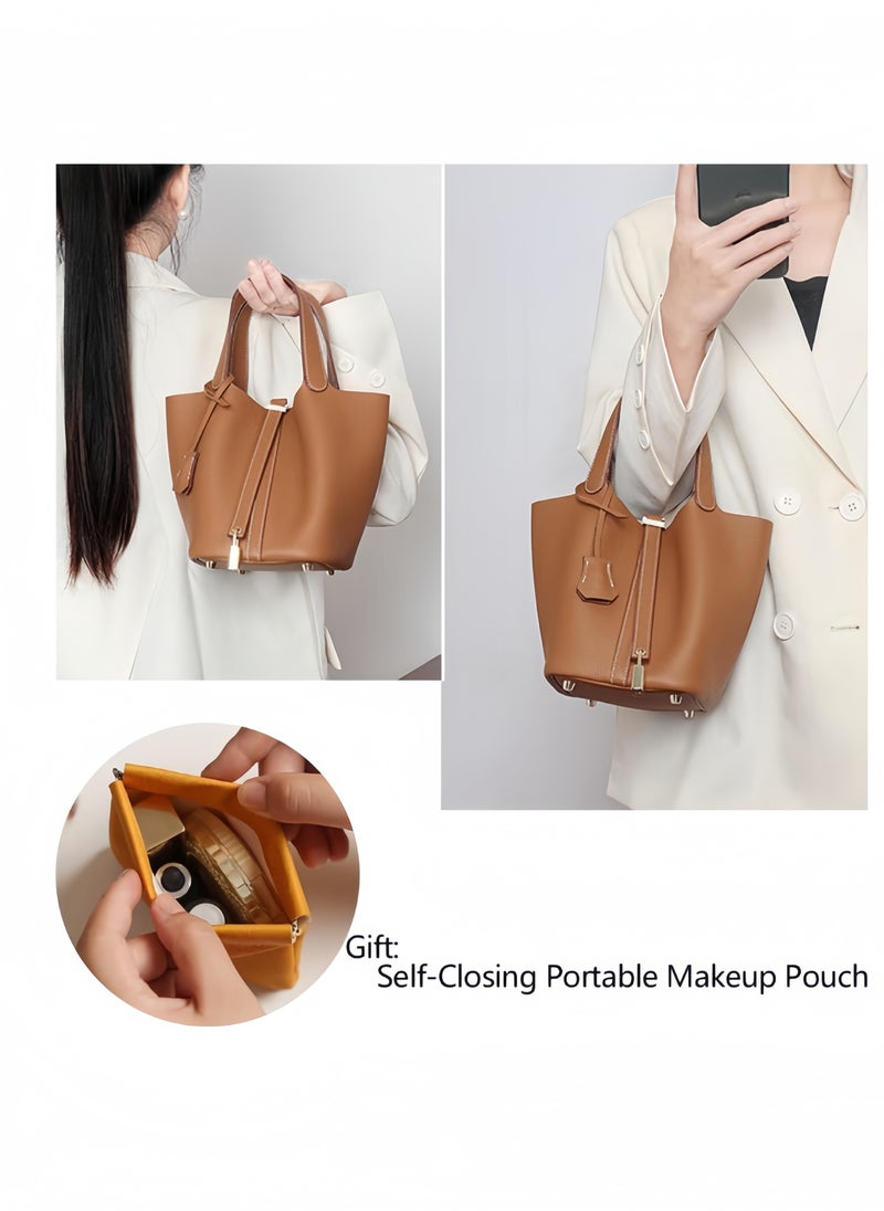 Bucket bag, vegetable basket, women's bag, leather handbag, Mommy bag, bridal bag, high-grade white.