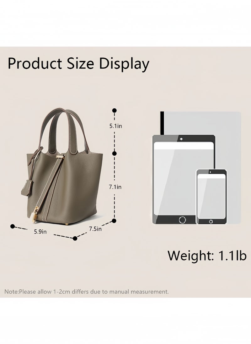Bucket bag, vegetable basket, women's bag, leather handbag, Mommy bag, bridal bag, high-grade white.