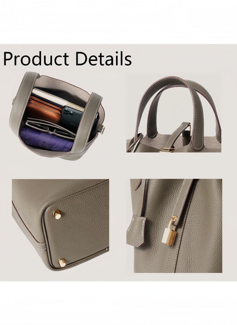 Bucket bag, vegetable basket, women's bag, leather handbag, Mommy bag, bridal bag, high-grade white.