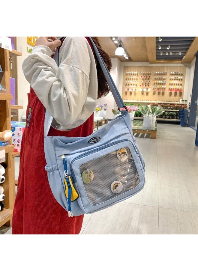 Cute pain bag, large-capacity postman bag, female new niche one-shoulder handbag, college student commuter bag, blue