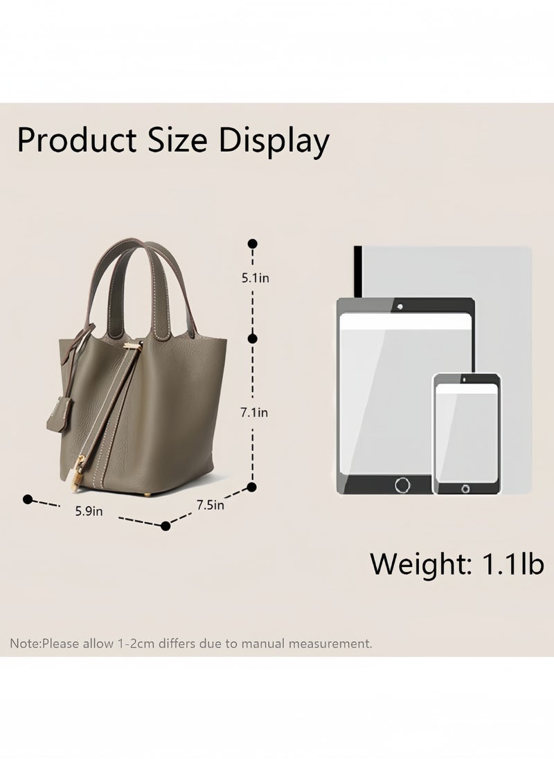Bucket bag, vegetable basket, women's bag, leather handbag, Mommy bag, bridal bag, advanced gray.