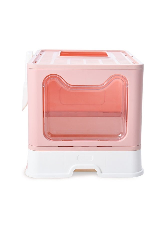 Two-Way Foldable Drawer Type Cat Litter Box Pink 51x41x38cm