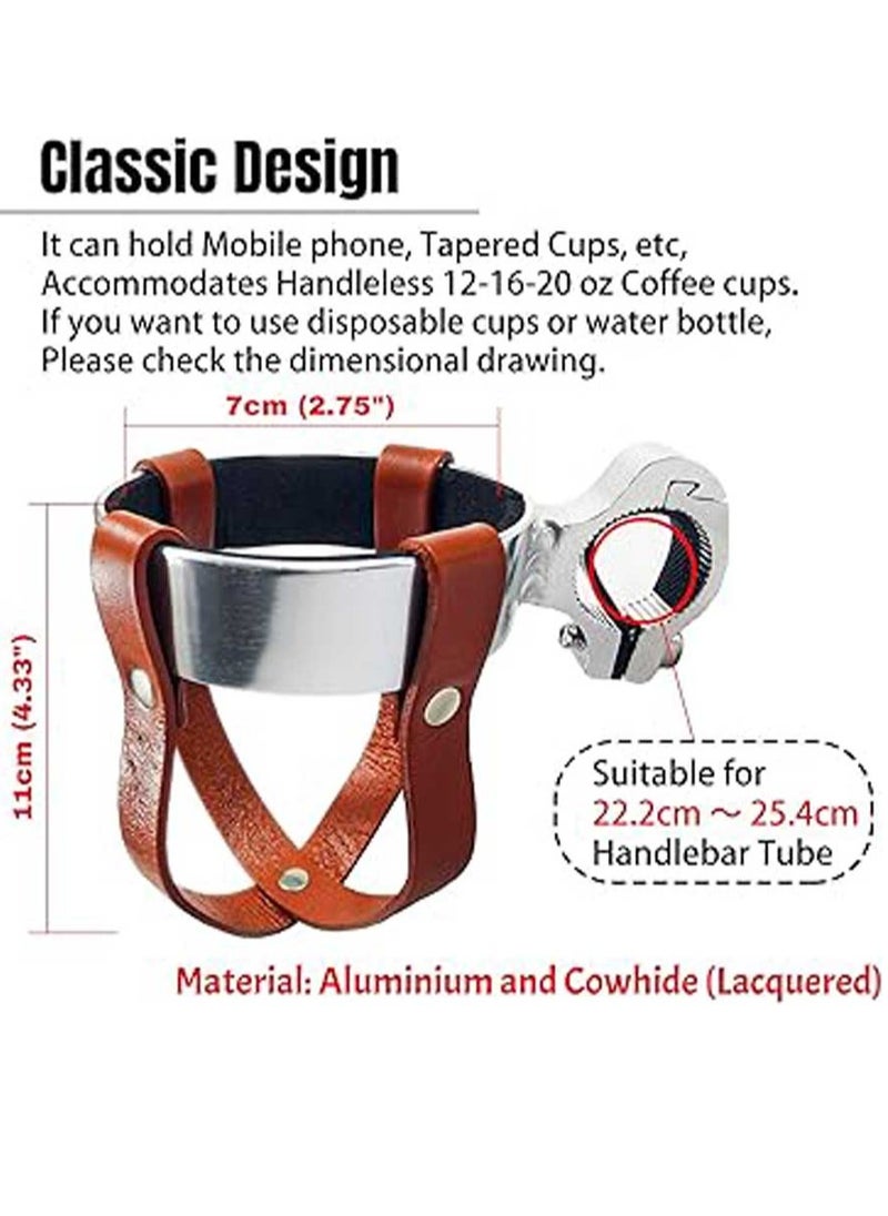 intage Leather Bike Beverage Holder Cruiser Bike Coffee Cup Holder, Water Bottle Cup Holder with Metal Clamp for Beach Cruiser Motorcycle Bike Boat Stroller Walker Wheelchair Scooter Golf Cart
