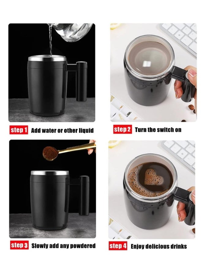 Cup/Coffee Mixing Cup, Rechargeable Automatic Magnetic Coffee Cup With 2 Mixing Rods, Waterproof Automatic Mixing Cup, Suitable For Office/Kitchen/Travel Milk/Cocoa 14 oz Best Gift - Blac