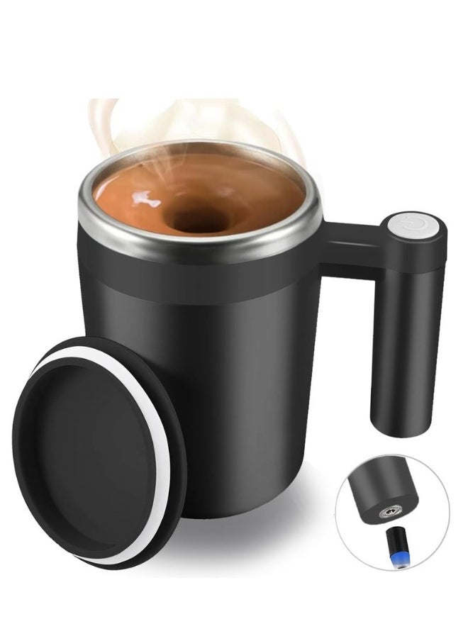 Cup/Coffee Mixing Cup, Rechargeable Automatic Magnetic Coffee Cup With 2 Mixing Rods, Waterproof Automatic Mixing Cup, Suitable For Office/Kitchen/Travel Milk/Cocoa 14 oz Best Gift - Blac