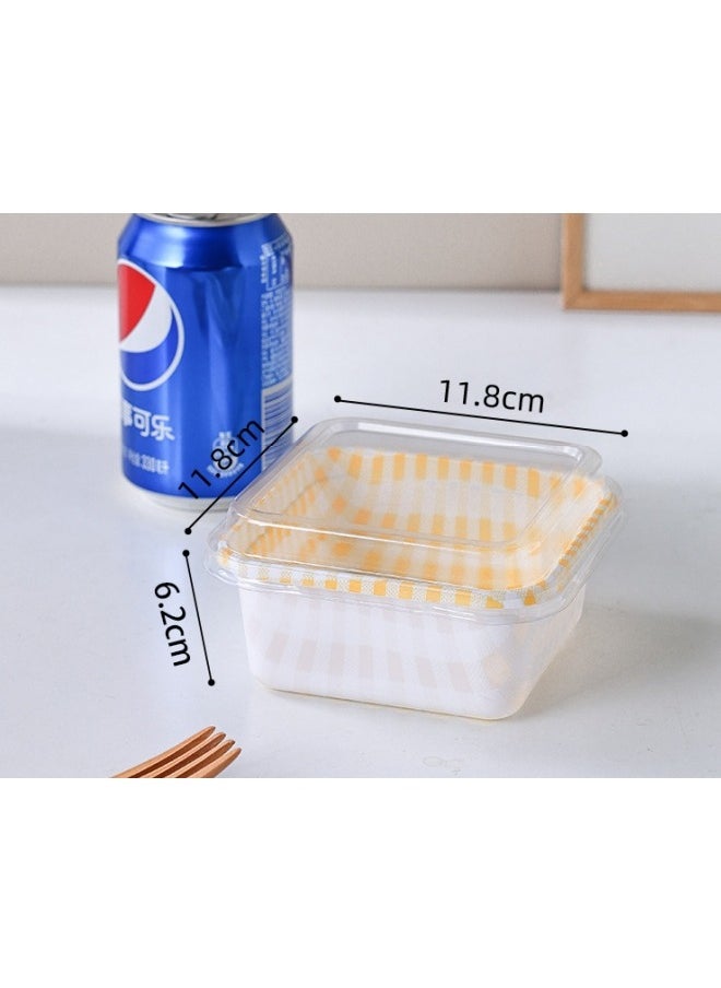 40 Pieces Rectangle Plaid Cake Boxes Tiramisu Packing Box Cut Picnic Lunch Box Style Plastic Box Hand-Painted Cake Dessert Box Retro Thousand Layer Bento Western Food Disposable Packing Box