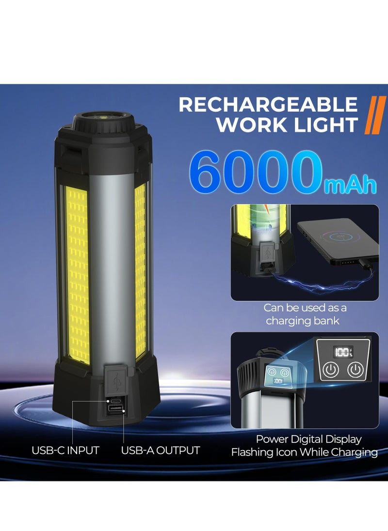 Rechargeable Work Light with Stand, Cordless LED Work Light with Portable Folding Stand, 6AH Battery Work Light, 2000Lumen Outdoor Camping Construction Lights