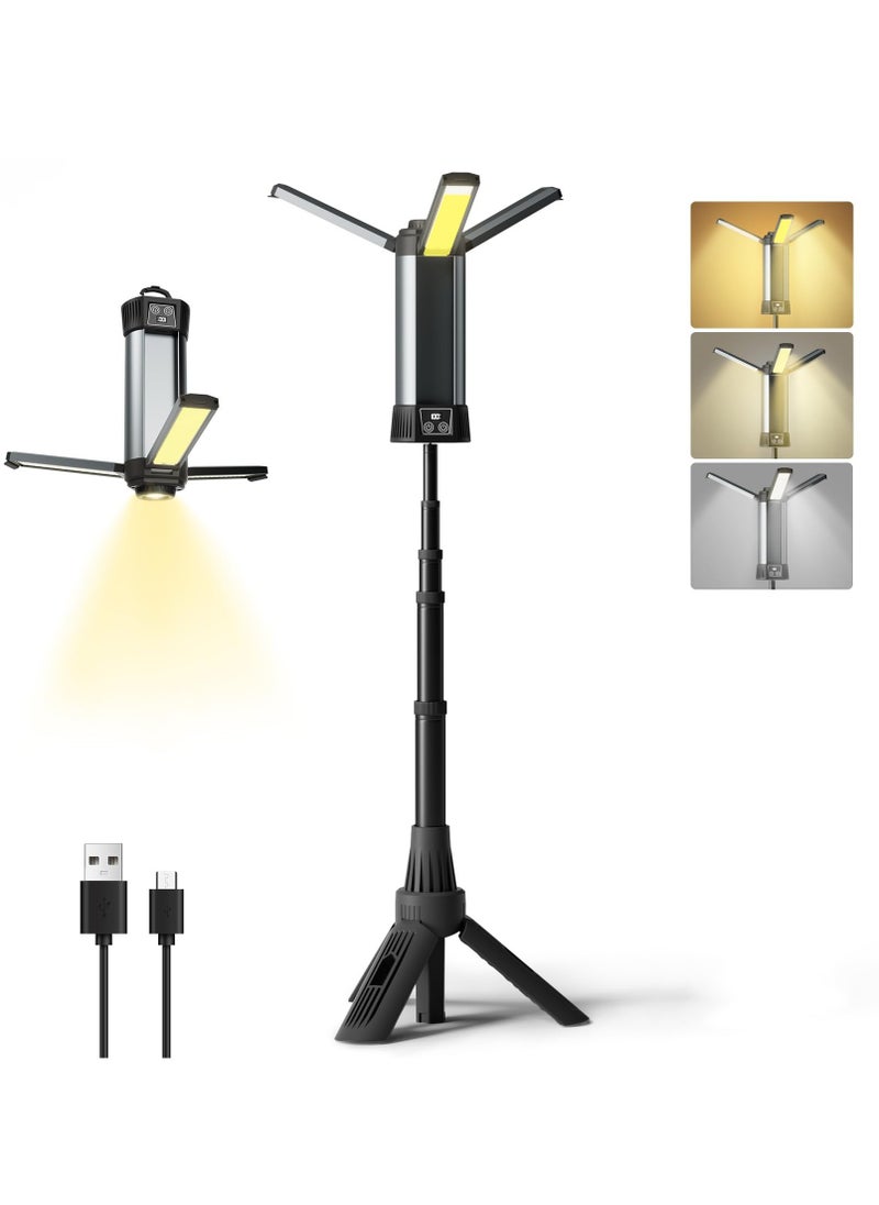Rechargeable Work Light with Stand, Cordless LED Work Light with Portable Folding Stand, 6AH Battery Work Light, 2000Lumen Outdoor Camping Construction Lights
