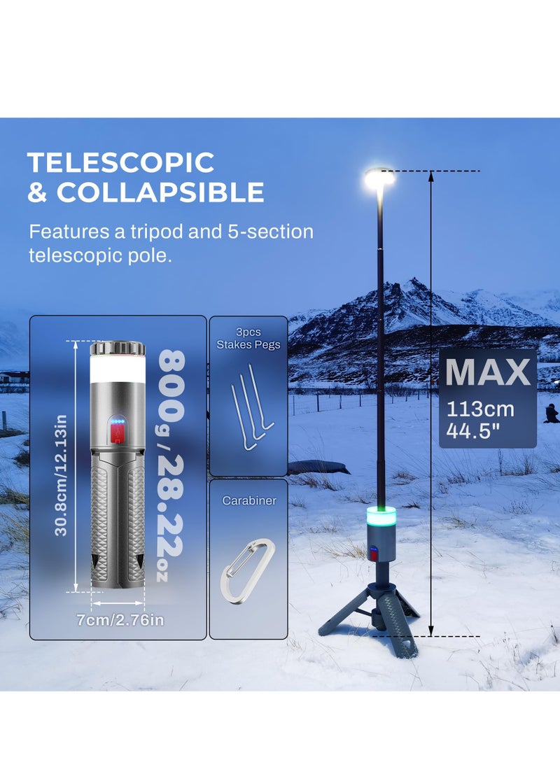 Telescopic Camping Light, 6000mAh Rechargeable Camping Lantern, Remote, IPX4 Waterproof, Rotatable, for Power Outages, Working and Hiking