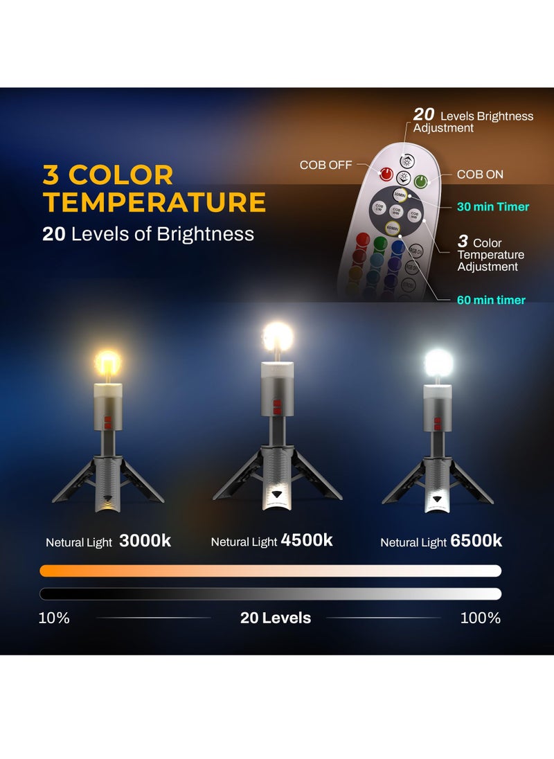 Telescopic Camping Light, 6000mAh Rechargeable Camping Lantern, Remote, IPX4 Waterproof, Rotatable, for Power Outages, Working and Hiking