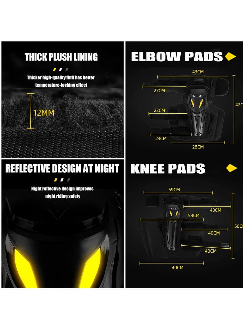 4 Pcs Knee Shin Guards Elbow Pads  Knee Shin Guards Motocross Elbow Pads Winter Windproof Warm Breathable Adjustable Knee Cap Pads Set For Motorbike ​Cycling Skating Skateboarding