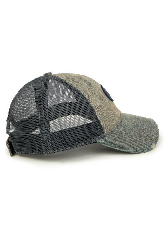 Moonface logo distressed denim cap