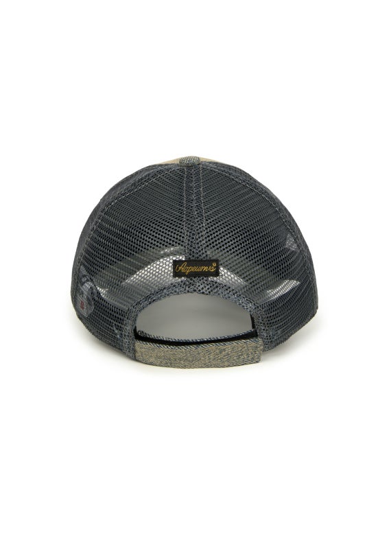 Moonface logo distressed denim cap