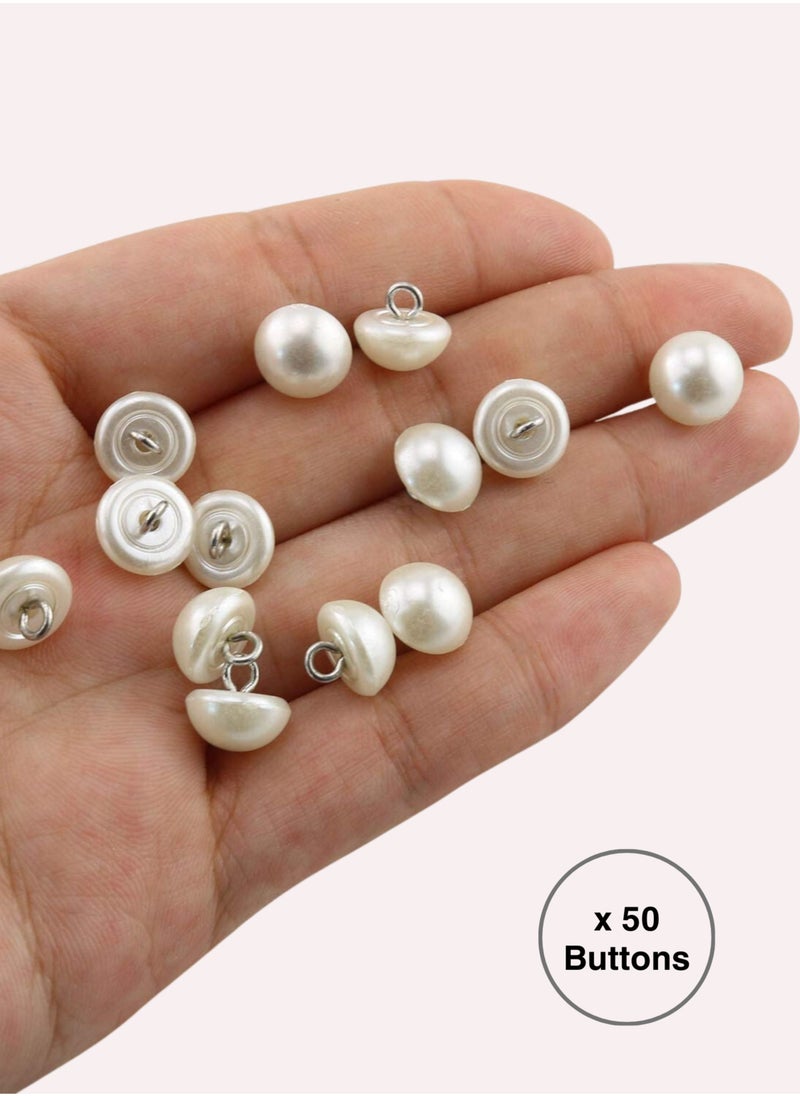 50x Premium Half Ball Pearl ons with Metal Shank - Bridal, Dressmaking, Abaya, DIY, 0.8MM (White)