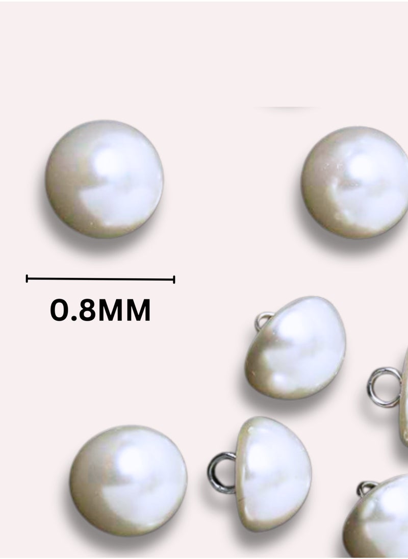 50x Premium Half Ball Pearl ons with Metal Shank - Bridal, Dressmaking, Abaya, DIY, 0.8MM (White)