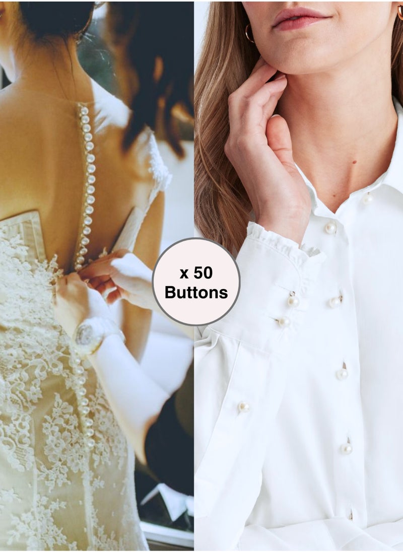 50x Premium Half Ball Pearl ons with Metal Shank - Bridal, Dressmaking, Abaya, DIY, 0.8MM (White)