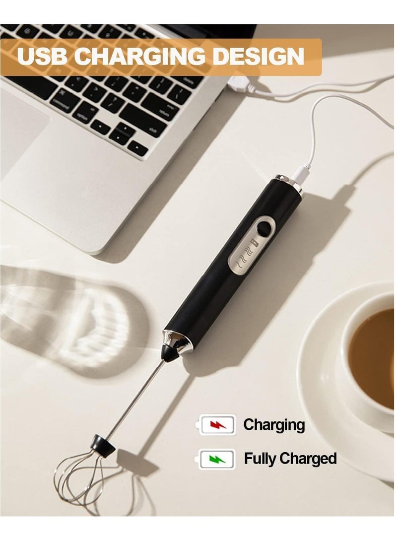 Rechargeable Electric Foam Maker,Milk Frother Handheld Foam Maker,Drink Mixer with Stainless whisks ,3 Speed Adjustable Foam Maker Blender,for Cappuccino Coffee,Lattes,Matcha, Hot Chocolate (Black)