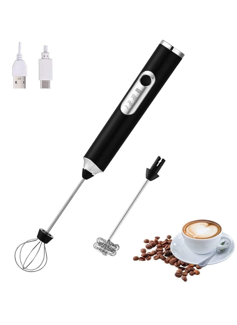 Rechargeable Electric Foam Maker,Milk Frother Handheld Foam Maker,Drink Mixer with Stainless whisks ,3 Speed Adjustable Foam Maker Blender,for Cappuccino Coffee,Lattes,Matcha, Hot Chocolate (Black)