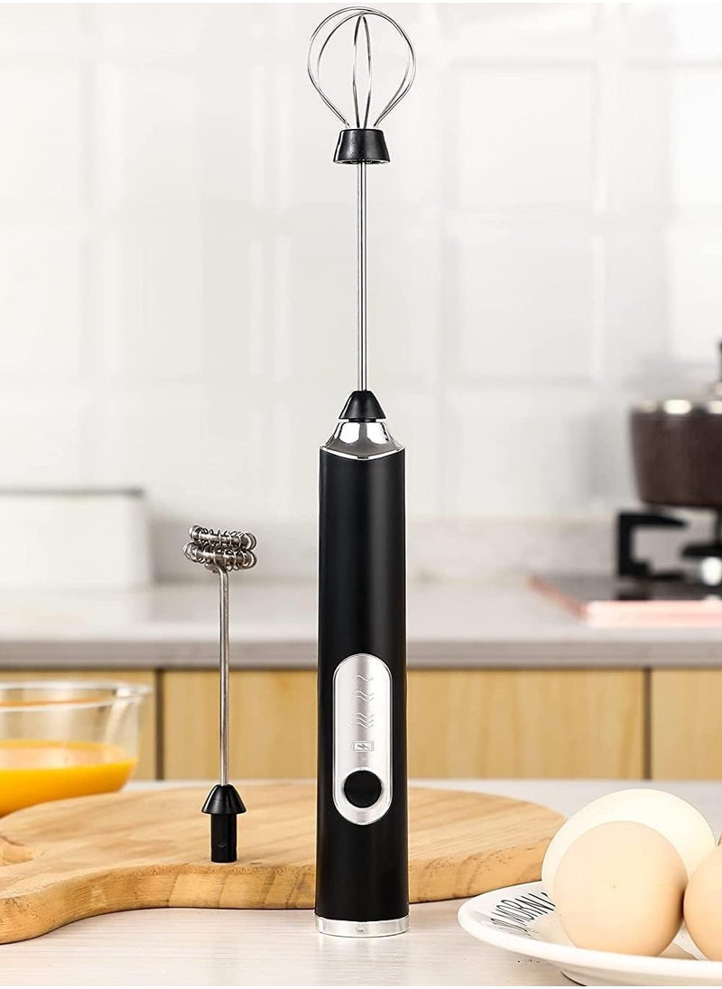 Rechargeable Electric Foam Maker,Milk Frother Handheld Foam Maker,Drink Mixer with Stainless whisks ,3 Speed Adjustable Foam Maker Blender,for Cappuccino Coffee,Lattes,Matcha, Hot Chocolate (Black)