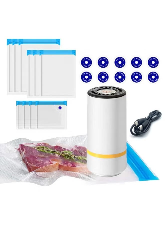 Electric Vacuum Sealer, USB Rechargeable Portable Handheld Food Sealer, Used for Food Storage and Preservation, with 10 Sealing Bags, Vacuum Degree 50 to 60 kpa (White)