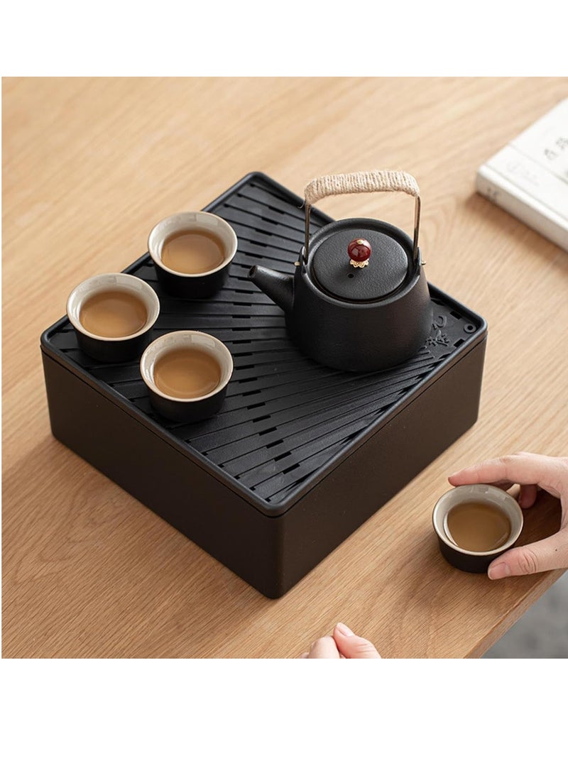 Storage Box Portable Travel Tea Set One Pot Four Cup Ceramic Tea Set-Lifting beam kettle black