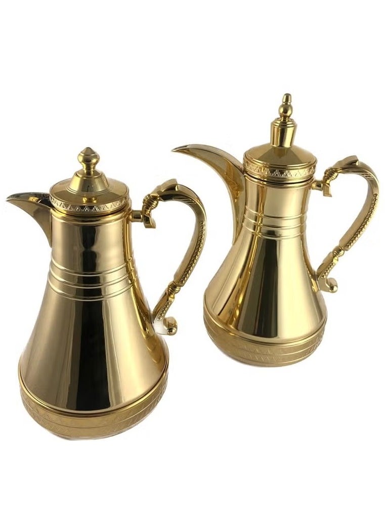 Premium 2-Piece Tea & Coffee Flask Set – 0.75L & 1L Gold | Steel Body with Glass Inner | Elegant Hot & Cold Beverage Thermos | Made in Turkey