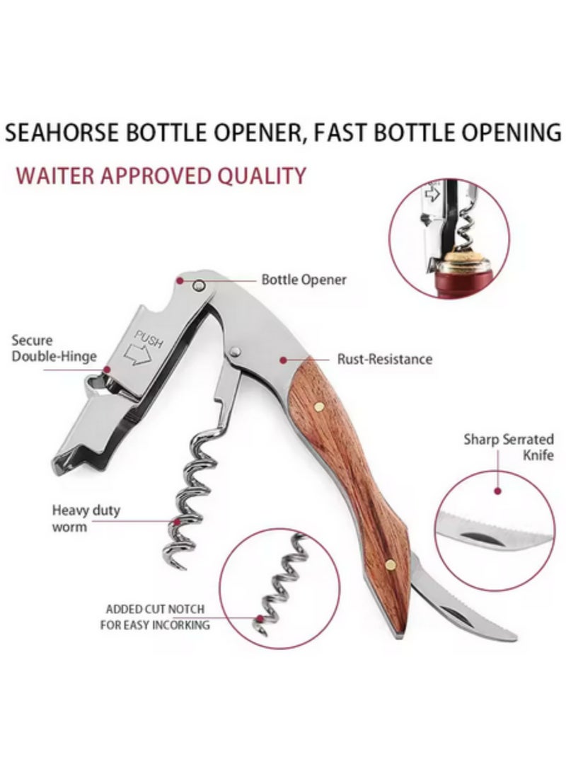 2-steps Wine Opener Professional Waiters Corkscrew, Bottle Opener and Foil Cutter Gift With Cow Leather Case for Servers, Waiters, Bartenders and Home Use-1pcs
