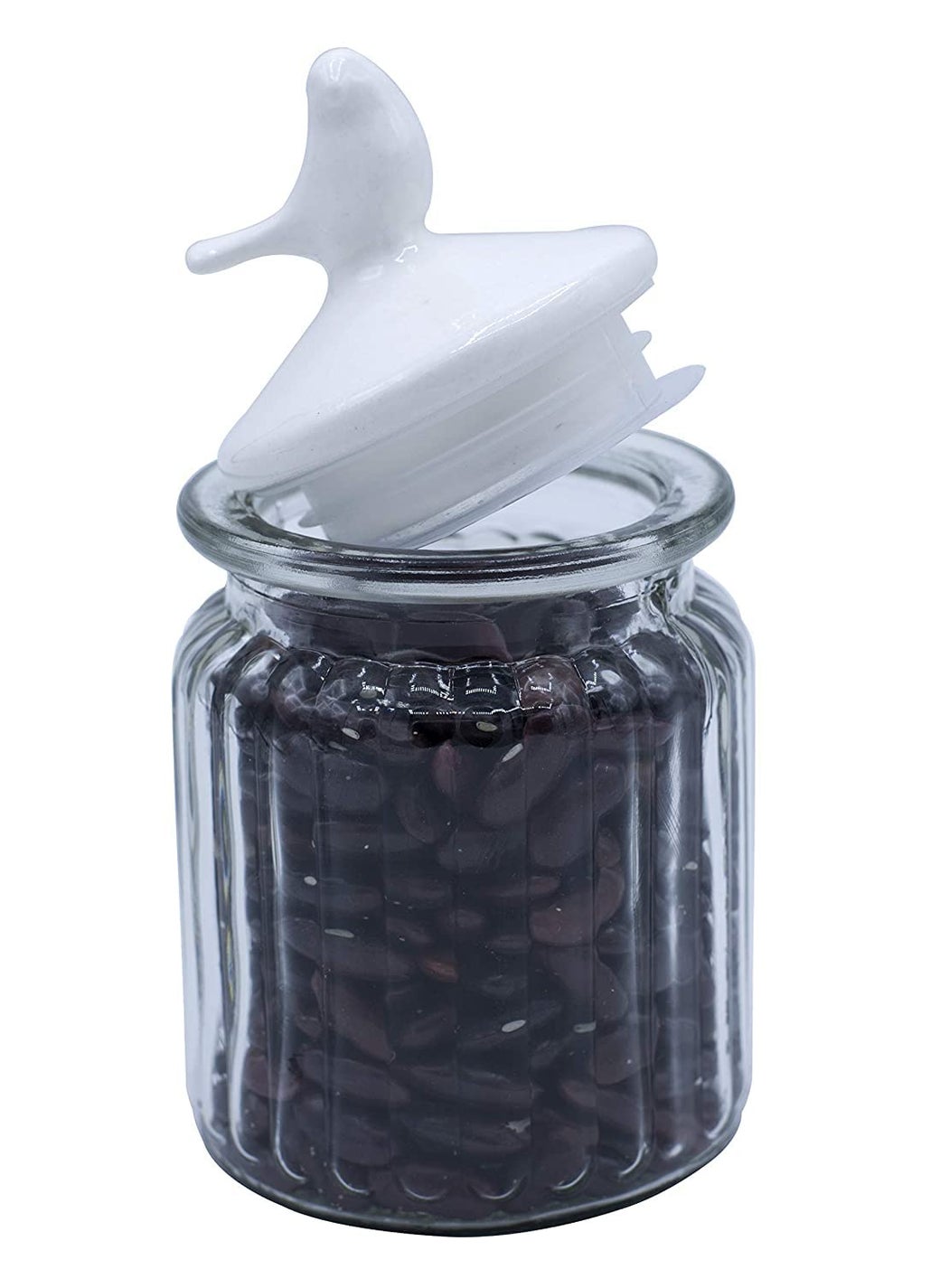 HOMIES,Round Glass jar of 280ml with Ceramic Bird Shaped White Color lid For Kitchen,Office,etc(Pack of 1)