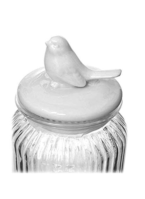 HOMIES,Round Glass jar of 280ml with Ceramic Bird Shaped White Color lid For Kitchen,Office,etc(Pack of 1)
