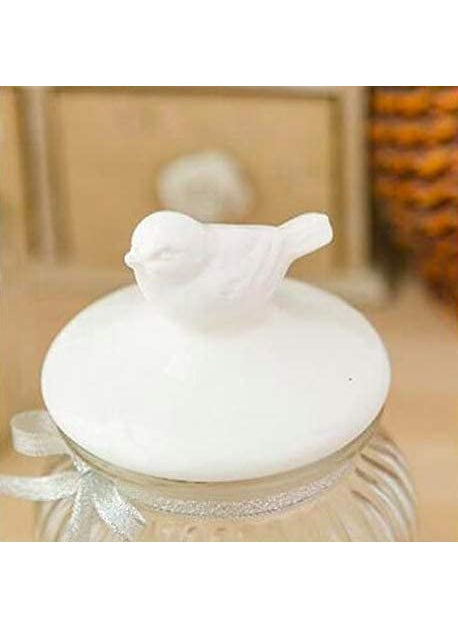 HOMIES,Round Glass jar of 280ml with Ceramic Bird Shaped White Color lid For Kitchen,Office,etc(Pack of 1)