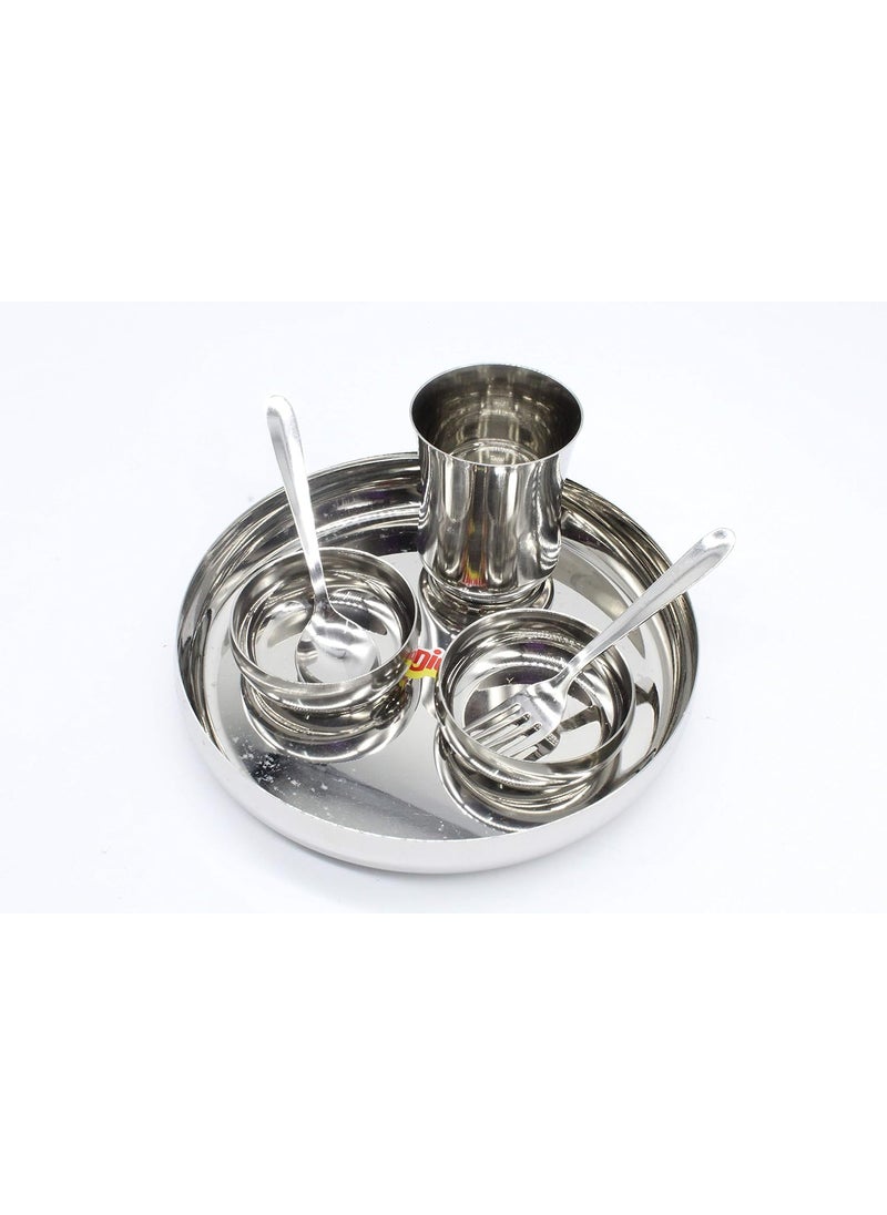 Diamond Stainless Steel Dinner Thali Set - 6 Pieces, Silver