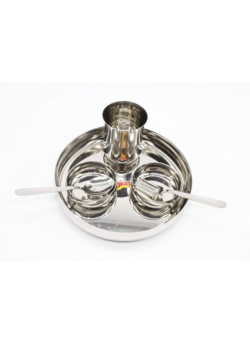 Diamond Stainless Steel Dinner Thali Set - 6 Pieces, Silver
